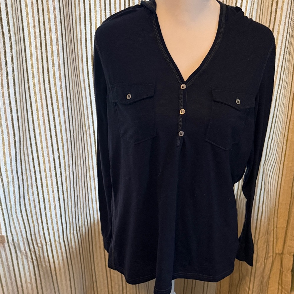 St. John's Bay Navy Blue Hooded Henley Shirt